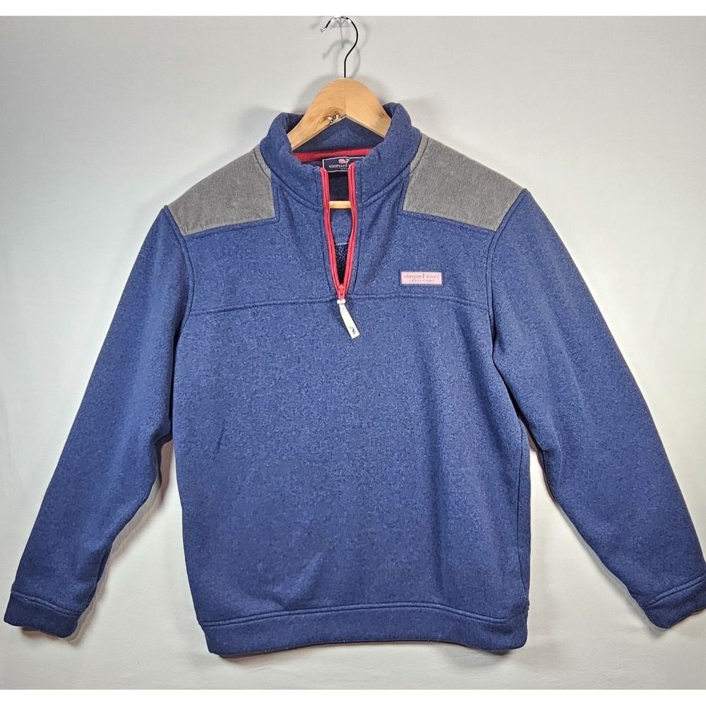 Vineyard Vines Saltwater Fleece Shep Shirt 1/4 Zip Blue Gray M Modern Preppy